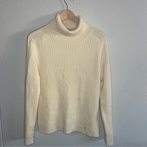 Smartwool Cream Ribbed Wool Knit Turtleneck Sweater